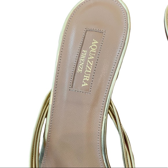 Aquazurra Pedi Gold Metallic Leather Wedge Sandals BNIB Sz EU 40 - Picture 11 of 15
